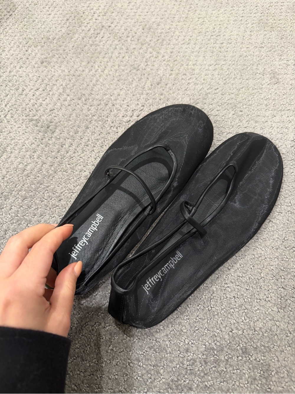 Jeffrey Campbell Black Satin Ballet Flats with Slim Strap